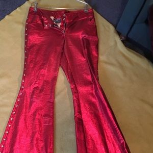 Red flare lip service pants